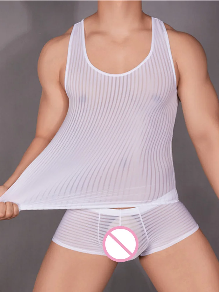 Stripe Sheer Men's Vest Sexy H - مراجعة Yoga Fitness Club وسعره