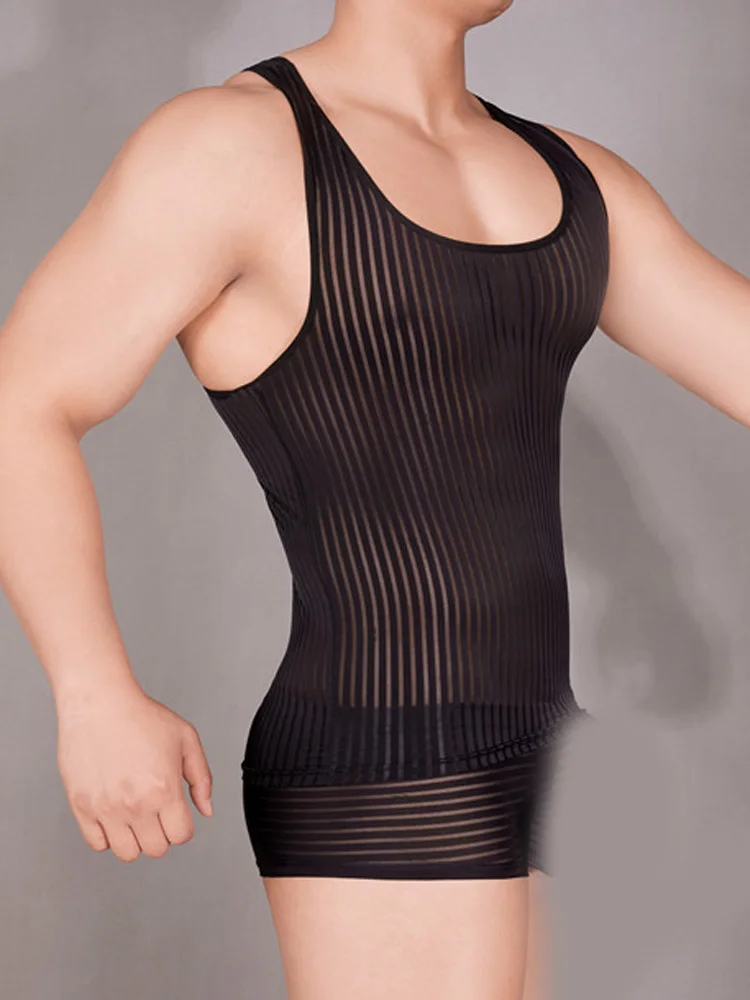 Stripe Sheer Men's Vest Sexy H - مراجعة Yoga Fitness Club وسعره