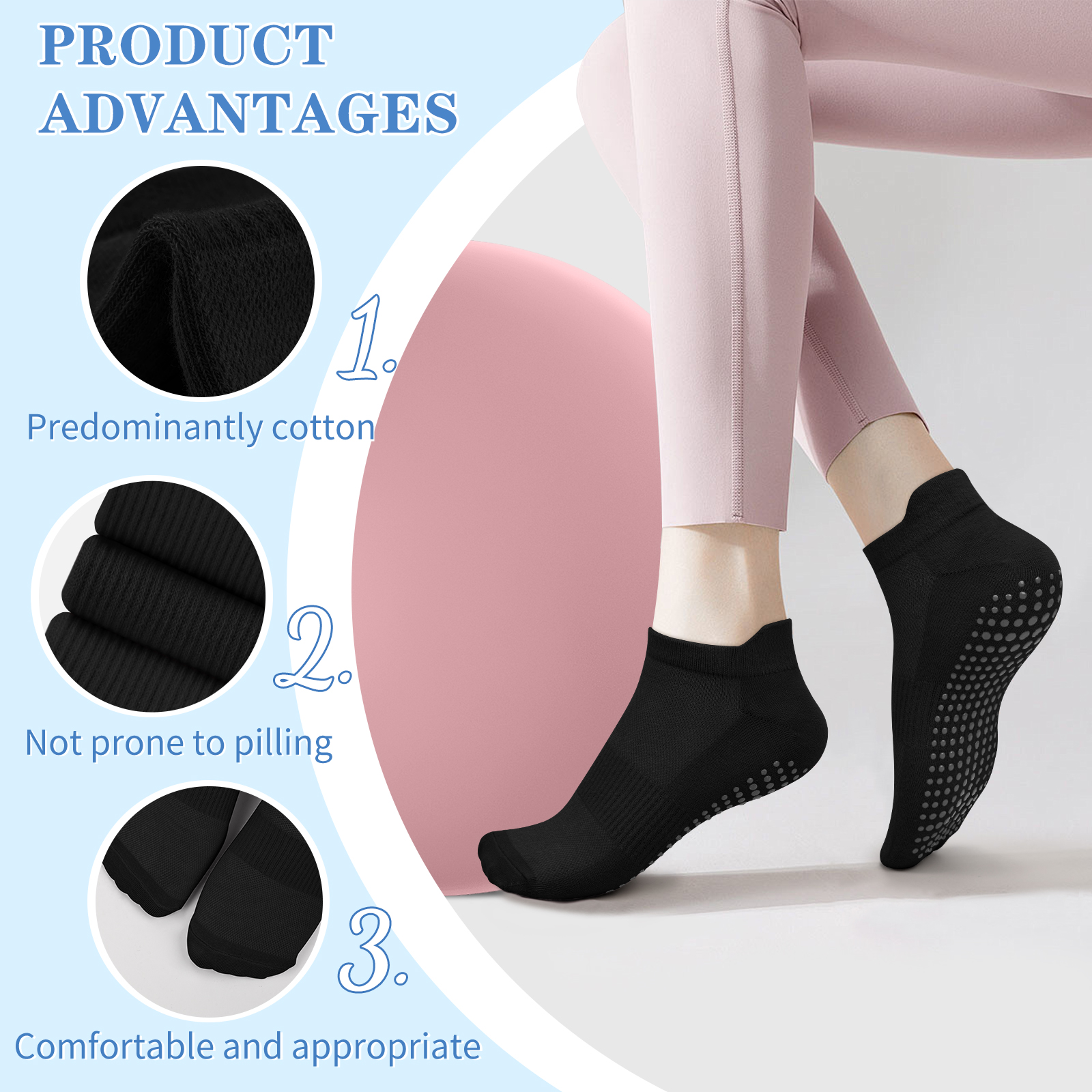 3 Pairs Yoga Socks Women Cotto - مراجعة Yoga Dance & Fitness Center Llc وسعره